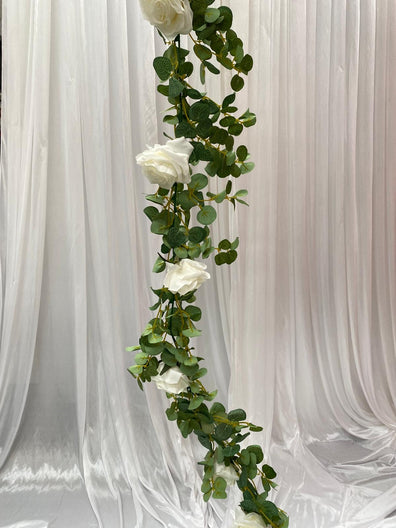White Artificial Rose Garland, Silk Flower Vines for Wedding